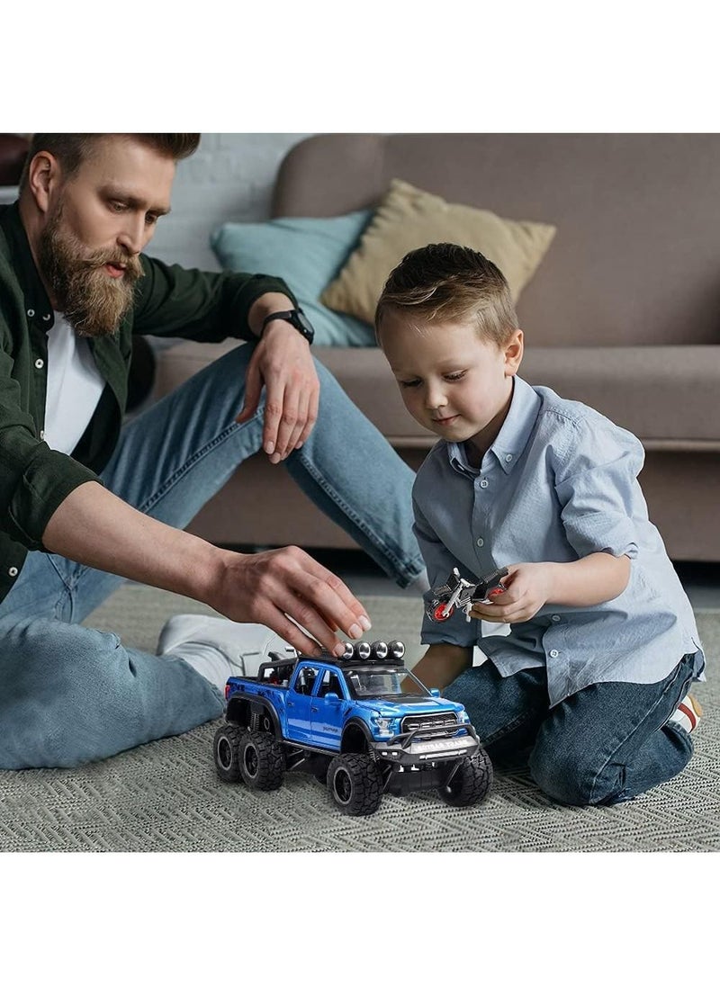 Swift 1:28 Scale Die-Cast Metal Toy Car Ford F150 with Sound and Light, Pickup Truck and Trailer Cars Toy Cars with Sports Bike for 3+ Year Old Boys, Blue  - Image 5
