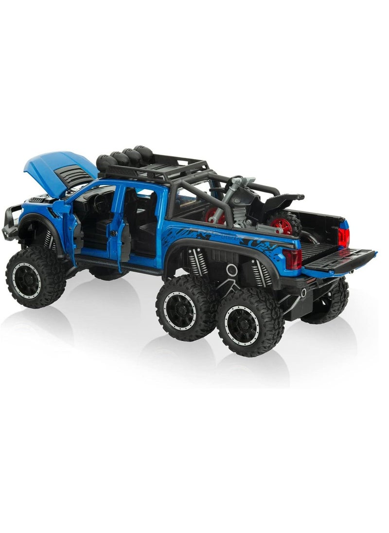 Swift 1:28 Scale Die-Cast Metal Toy Car Ford F150 with Sound and Light, Pickup Truck and Trailer Cars Toy Cars with Sports Bike for 3+ Year Old Boys, Blue  - Image 2