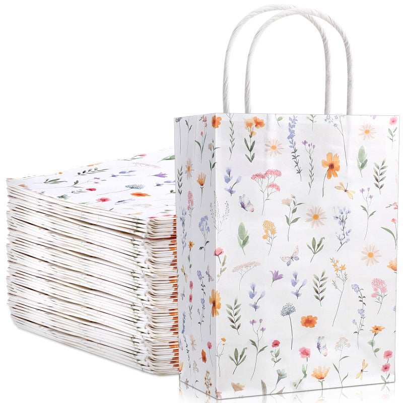Kolldenn 24 Pcs Welcome Bags for Wedding Hotel Guests Birthday Party Paper Gift Bags with Handles for Halloween Bridal Birthday Party Favor, 8.3'' x 5.9'' x 3.1''(Wildflower) - Image 1
