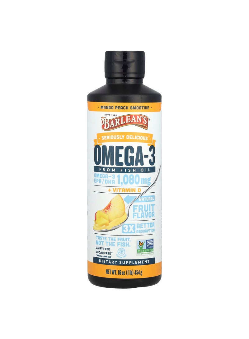 Seriously Delicious®, Omega-3 From Fish Oil + Vitamin D, Mango Peach Smoothie, 16 oz (454 g)