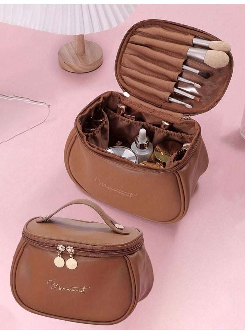 Generic 1pc Luxury PU Leather Makeup Bag, Candy Makeup Bag, Handbag, Portable Toiletry Bag, Travel Cosmetic Bag Makeup Travel Toiletry Storage Necessities Gift Storage Zipper Accessories Nails (Size 20.5*11.5*14CM)  - Image 2