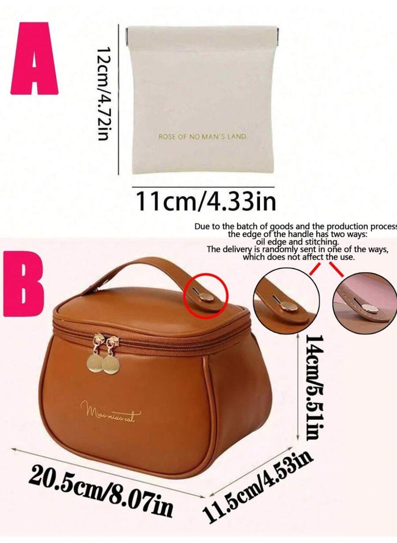 Generic 1pc Luxury PU Leather Makeup Bag, Candy Makeup Bag, Handbag, Portable Toiletry Bag, Travel Cosmetic Bag Makeup Travel Toiletry Storage Necessities Gift Storage Zipper Accessories Nails (Size 20.5*11.5*14CM)  - Image 5