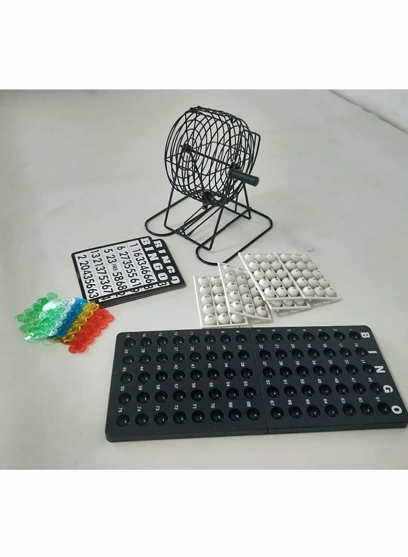Bingo Game Set with 8 Inch Metal Round Cage, Plastic Masterboard, 75 pcs Balls, Cards and Bingo Chips  - Image 3