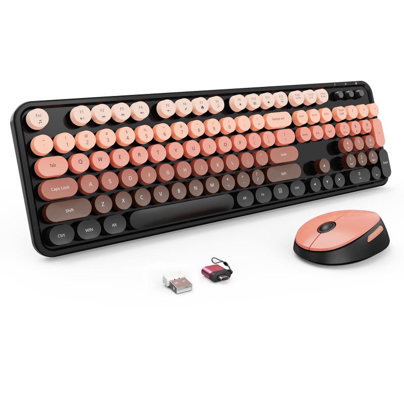 Nowlike Wireless Keyboard and Mouse Combo, Retro Typewriter Keyboard with Round Keycaps, Full-Size Ergonomic, Aurora Red, Ideal for Windows PC, Home, Office, and College - Image 1