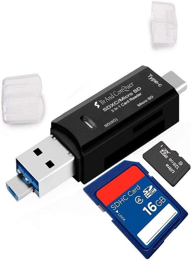 براند كونكور قارئ بطاقات الذاكرة 3 في 1 من براند كونكر | منفذ USB من النوع C، منفذ USB 3.0، منفذ Micro USB، يدعم OTG | قارئ بطاقات محمول | متوافق مع بطاقات TF، SD، Micro SD، SDHC، SDXC، MMC، RS-MMC، Micro SDXC - Image 1