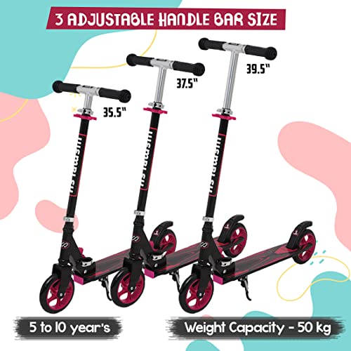 Wembley Drift Kick Scooter for Kids 6-12 Boys and Girls | Steel Frame, Foldable and 3 Height Adjustable | 2 Wheels Road Runner Skating Scooter | Pink BIS Certified Weight Capacity 50kg - Image 3