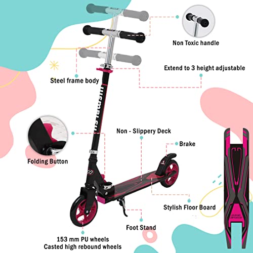 Wembley Drift Kick Scooter for Kids 6-12 Boys and Girls | Steel Frame, Foldable and 3 Height Adjustable | 2 Wheels Road Runner Skating Scooter | Pink BIS Certified Weight Capacity 50kg - Image 5