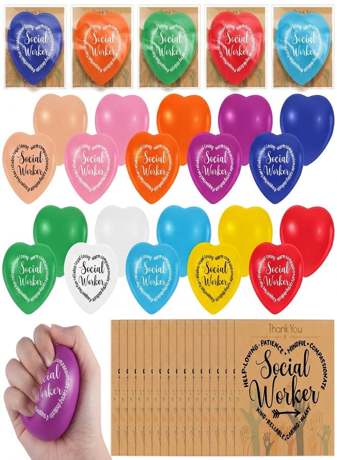 Arrowbash 20 Sets Social Worker Gifts Bulk Social Work Month Appreciation Gifts Heart Stress Balls with Thank You Card for Coworker Lcsw Volunteer Office Supplie Party Favors - Image 1