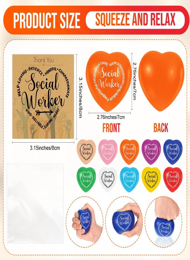 Arrowbash 20 Sets Social Worker Gifts Bulk Social Work Month Appreciation Gifts Heart Stress Balls with Thank You Card for Coworker Lcsw Volunteer Office Supplie Party Favors - Image 2