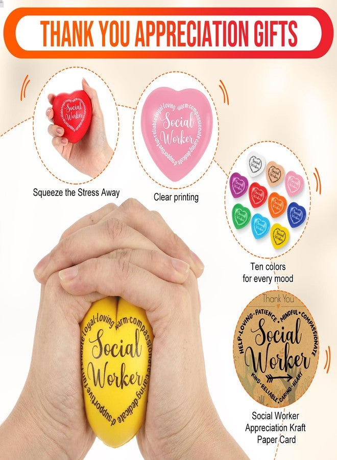 Arrowbash 20 Sets Social Worker Gifts Bulk Social Work Month Appreciation Gifts Heart Stress Balls with Thank You Card for Coworker Lcsw Volunteer Office Supplie Party Favors - Image 3