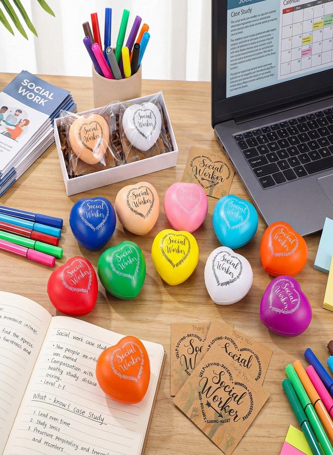 Arrowbash 20 Sets Social Worker Gifts Bulk Social Work Month Appreciation Gifts Heart Stress Balls with Thank You Card for Coworker Lcsw Volunteer Office Supplie Party Favors - Image 4