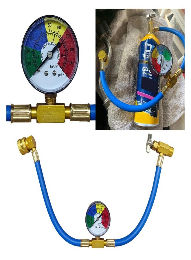 BDZMC R134A Car AC Refrigerant Charge Hose Kit, Car Air Conditioning Recharge Hose with Gauge for Measuring Low-Pressure, 1/2 Inch Can Tap & R134A Quick Coupler for Car/Home AC Refrigerant, 100PSI - Image 1