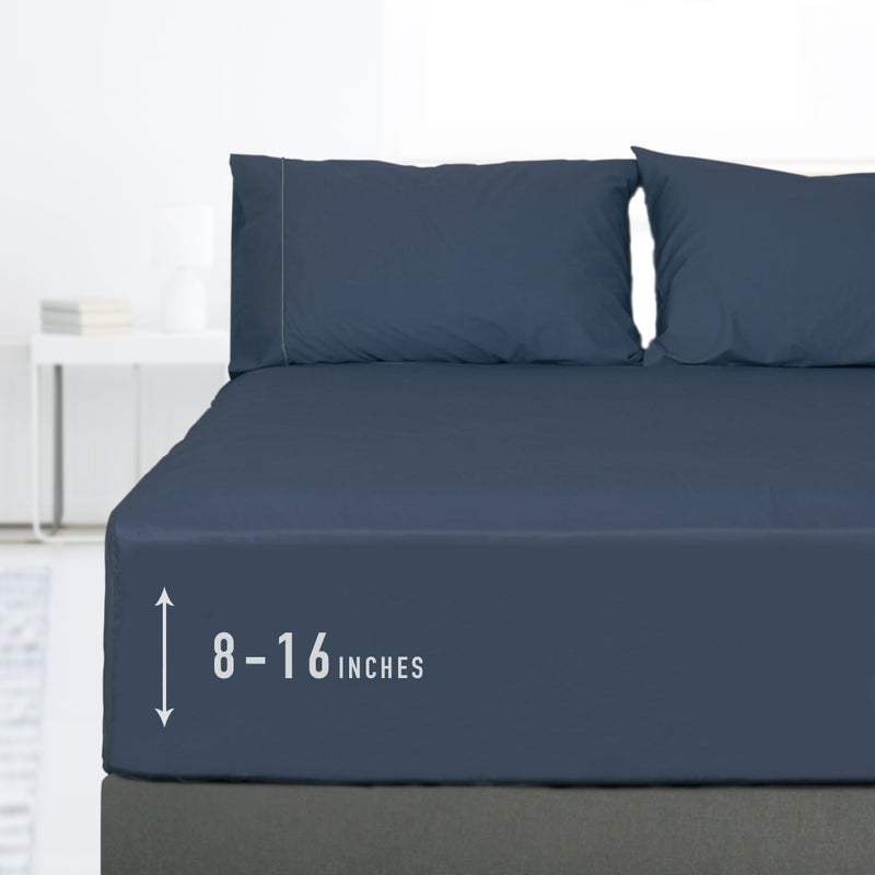 Sunflower Queen Fitted Sheet 1Piece Deep Pocket Fitted Bottom Sheet 16 100 Cotton Sateen Soft Breathable Blue Indigo