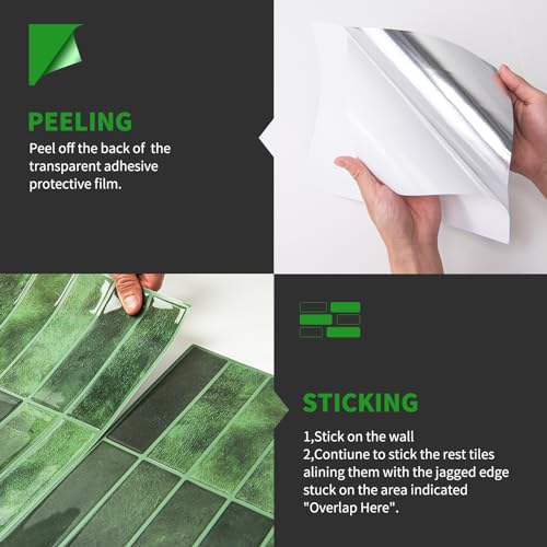 LONGKING Green Peel and Stick Backsplash Tiles for Kitchen Wall, Wall Tiles, 11.4" x 9" - Image 5