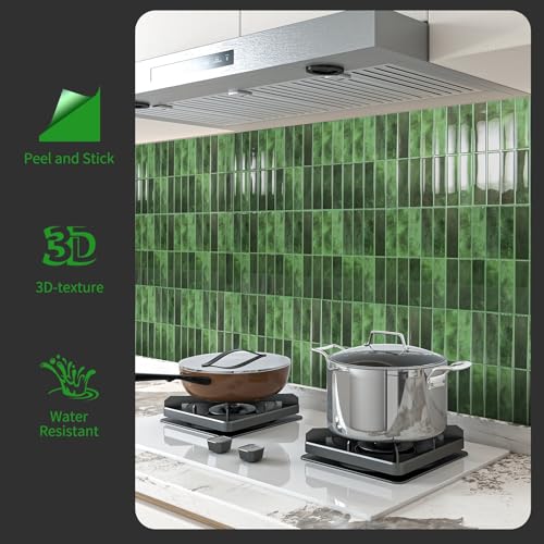 LONGKING Green Peel and Stick Backsplash Tiles for Kitchen Wall, Wall Tiles, 11.4" x 9" - Image 4