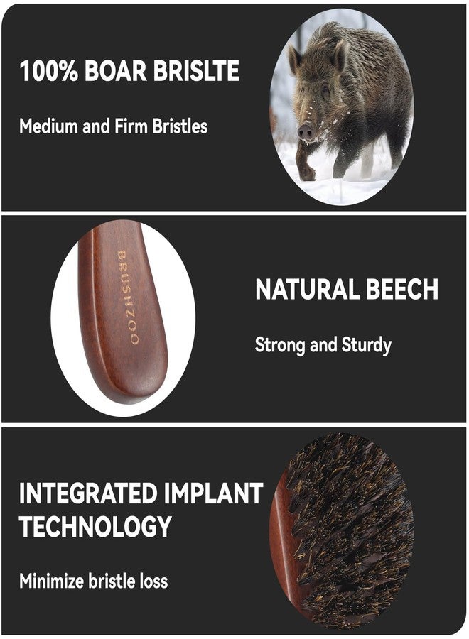 O BRUSHZOO Beard Brush for Men Smooths Softens Beard and Exfoliates Skin and Scalp, 100% Boar Bristle Hair Brush for Beard & Short Hair Detangle add Natural Shine - Image 2