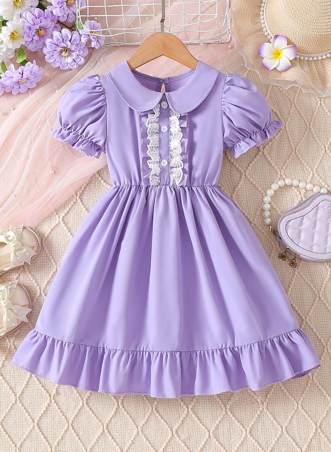 Take Two Lace Trim Button Front Dress with Ruffle Hem - Image 1