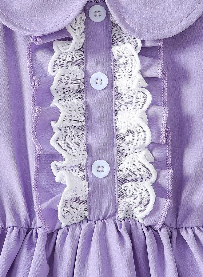 Take Two Take Two Lace Trim Button Front Dress with Ruffle Hem