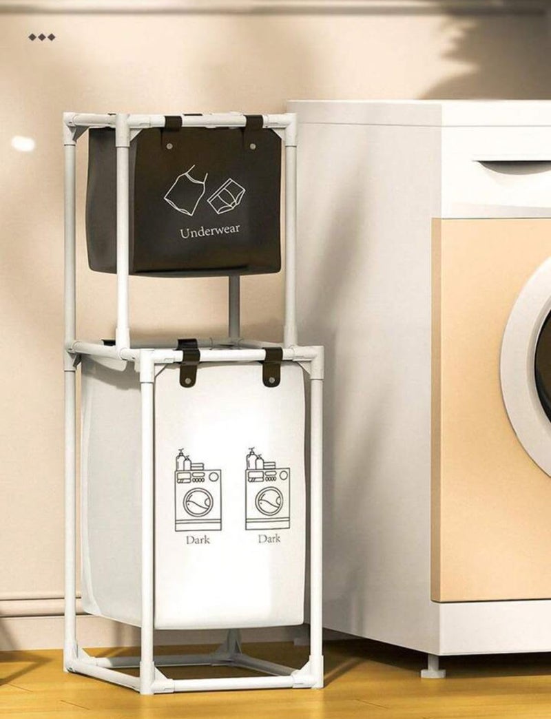 Laundry Hamper Divided Compartments, Laundry Basket with Lockable Rolling Wheels and Removable Bag for Clothes Storage and Organization (2 Tiers - 2 Sections) - Image 1