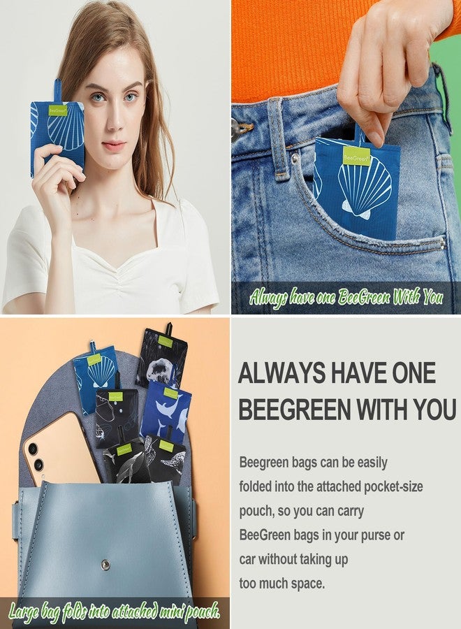 BeeGreen Animal Lover Reusable Grocery Bags | Foldable Tote Bags with Handles, Reusable Gift Bulk 6 Set for Women, Heavy Duty Washable Polyester Travel & Shopping Basket, Black, Gray, Blue - Image 3