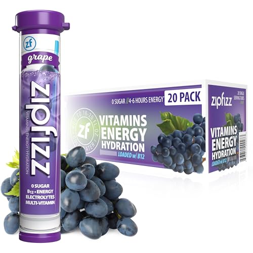 Zipfizz Daily Energy Drink Powder Grape 20 Pack 3in1 Sustained Energy Rapid Hydration and Essential Vitamins SugarFree Electrolyte Powder Contains Vitamin B12 Antioxidants - Image 1