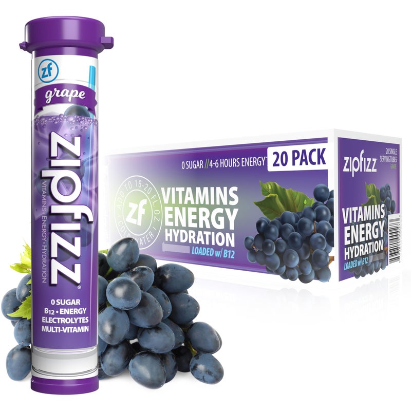 Zipfizz Daily Energy Drink Powder Grape 20 Pack 3in1 Sustained Energy Rapid Hydration and Essential Vitamins SugarFree Electrolyte Powder Contains Vitamin B12 Antioxidants - Image 2