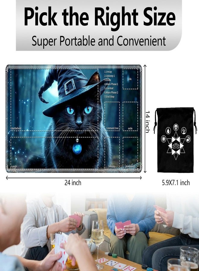 SichKards MTG Playmat with Play Zones,Black Cat Design - 24x14 Professional TCG Game Mat with Stitched Edges & Storage Bag,Non-Slip Rubber Base, for Magic The Gathering Players - Image 2