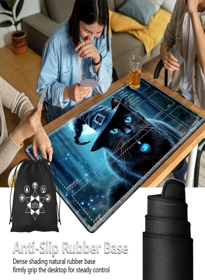 SichKards MTG Playmat with Play Zones,Black Cat Design - 24x14 Professional TCG Game Mat with Stitched Edges & Storage Bag,Non-Slip Rubber Base, for Magic The Gathering Players - Image 3