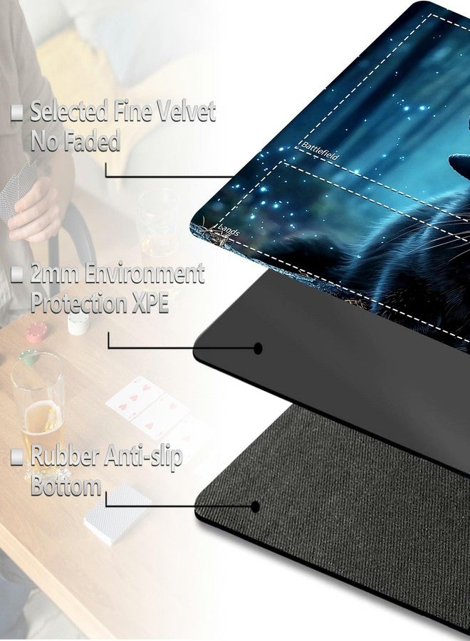 SichKards MTG Playmat with Play Zones,Black Cat Design - 24x14 Professional TCG Game Mat with Stitched Edges & Storage Bag,Non-Slip Rubber Base, for Magic The Gathering Players - Image 4