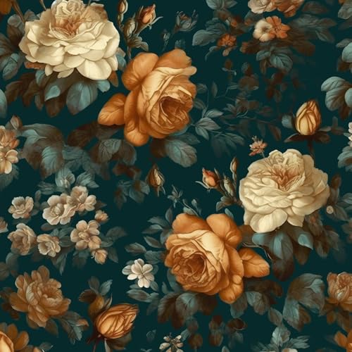 Fvlow Glowing Floral Peel and Stick Wallpaper Vintage Dark Green Wallpaper Vinyl Wrap Kitchen Worktop Covering Self Adhesive Thick Flowers Contact Paper for Cabinets Drawers Sticker Decor 17.4" x 394" - Image 1