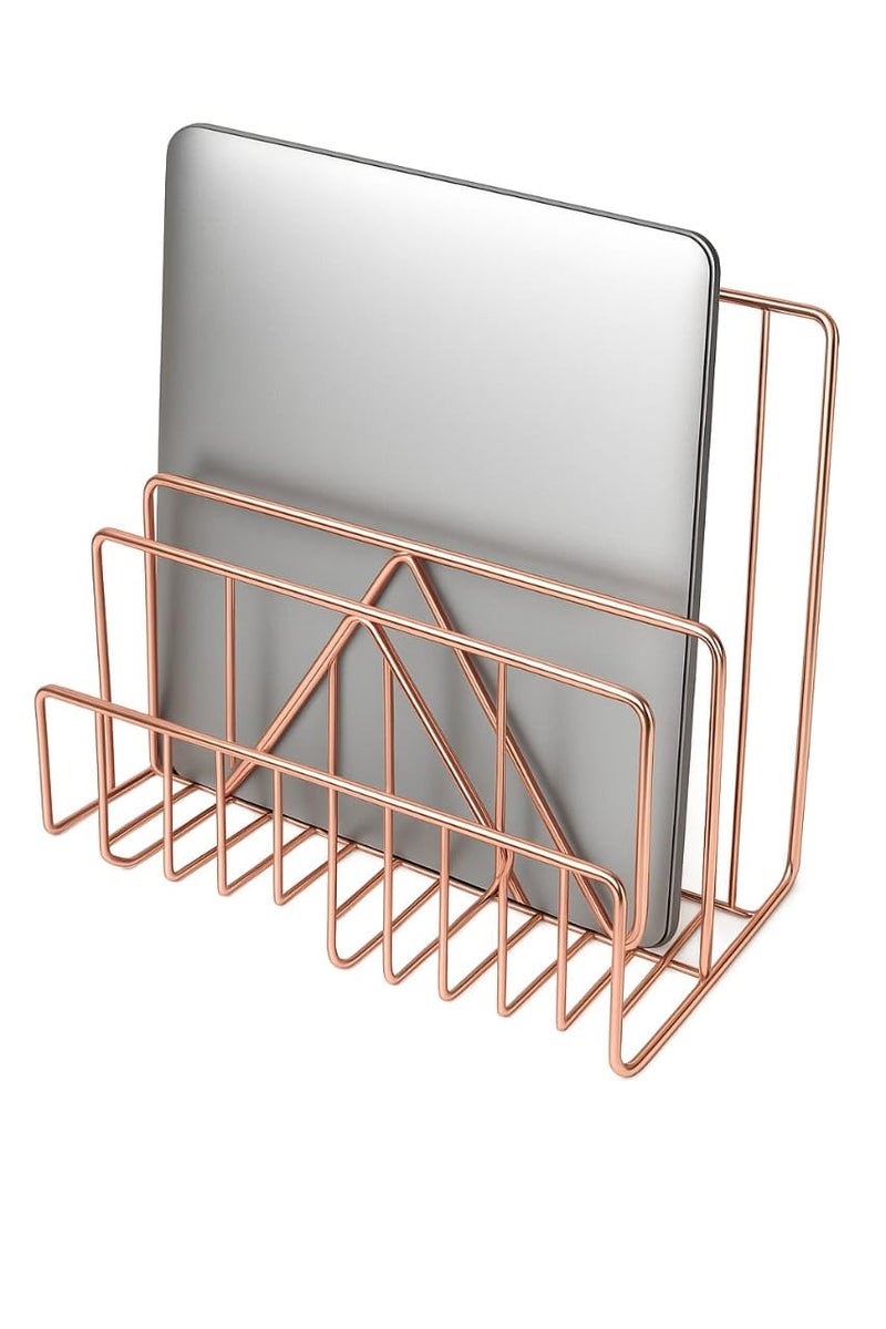 CentraLit File & Magazine Holder - Book Shelf Organiser Small book shelf for table Metal Letter Organiser with 3 Compartments,Letter Document Sorter (Rose Gold),Free Standing,Accent Shelf - Image 3