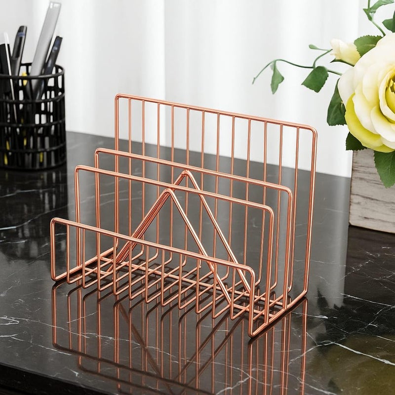 CentraLit File & Magazine Holder - Book Shelf Organiser Small book shelf for table Metal Letter Organiser with 3 Compartments,Letter Document Sorter (Rose Gold),Free Standing,Accent Shelf - Image 2