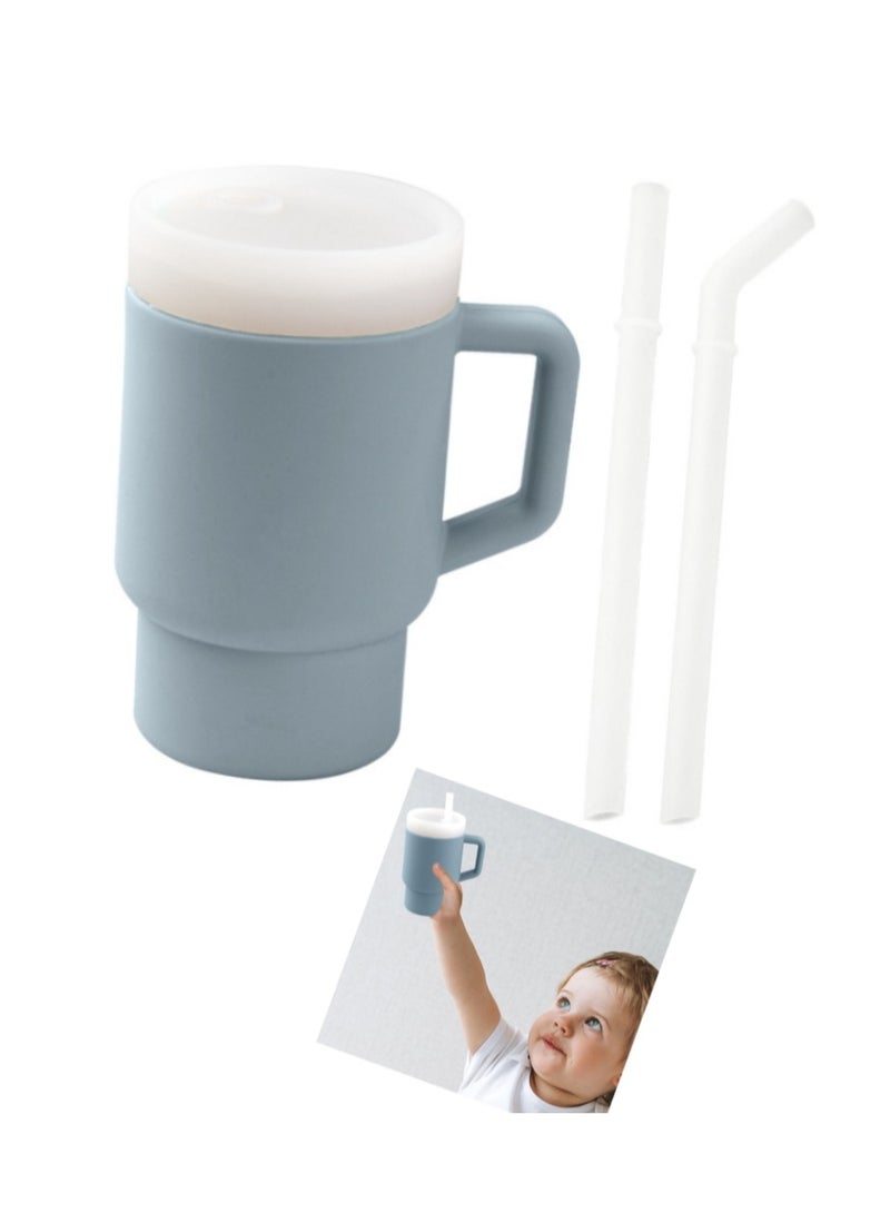 OASIS-TH BPA Free Kids Tumbler Set with Straws & Lids Adorable Miniature Tumbler with Leak-Resistant Straw and Toddler-Friendly Handle, Encourages Hydration Blue  - Image 1
