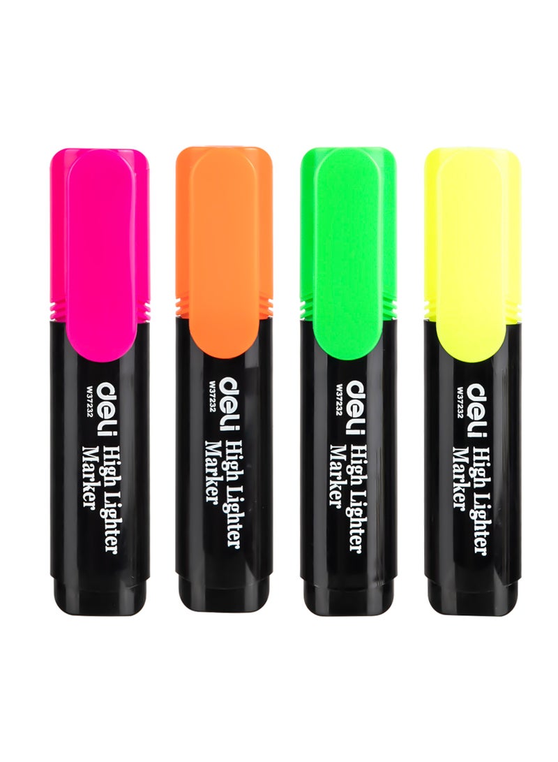 Deli E37232 Highlighter, Chisel Tip 1-5mm, Assorted Colors, Bright Fluorescent Ink, Non-Toxic, Fast Drying - Image 1