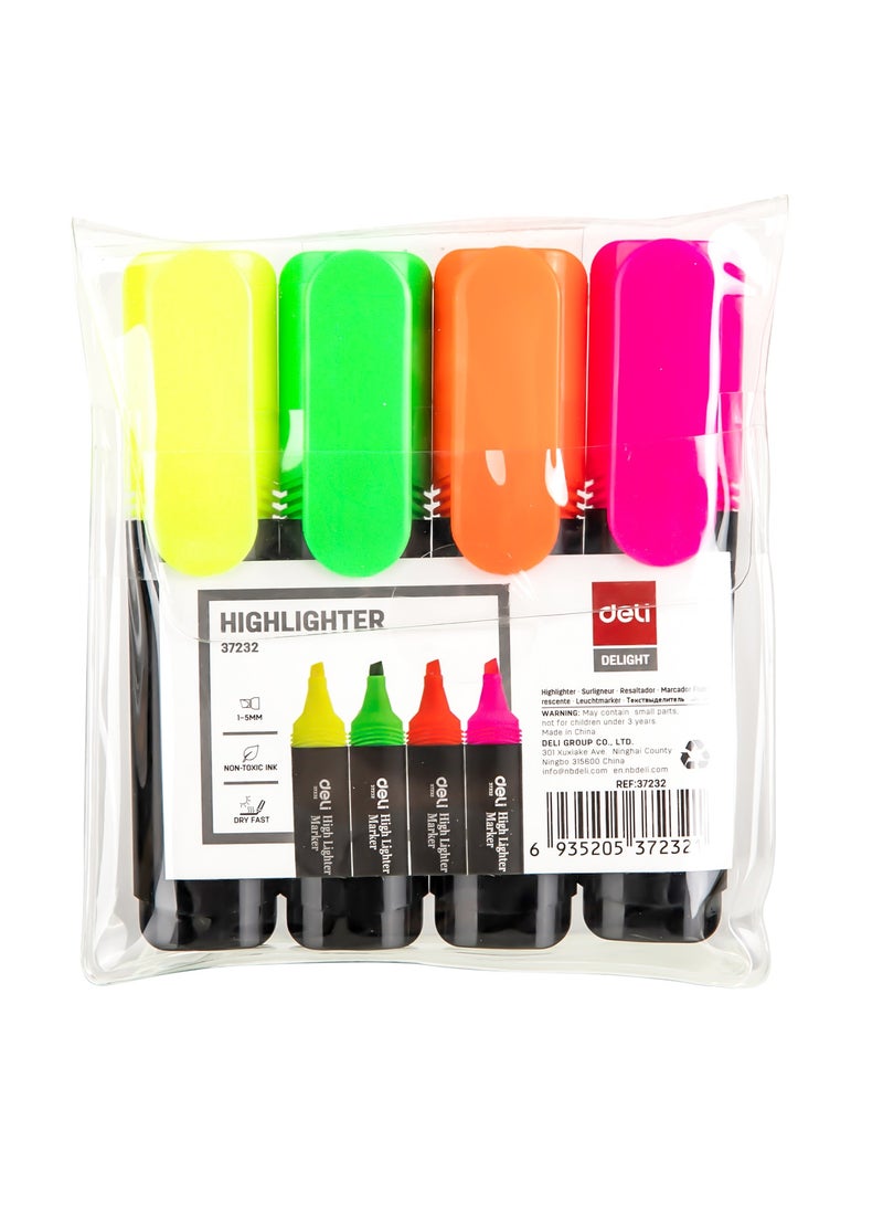 Deli E37232 Highlighter, Chisel Tip 1-5mm, Assorted Colors, Bright Fluorescent Ink, Non-Toxic, Fast Drying - Image 3