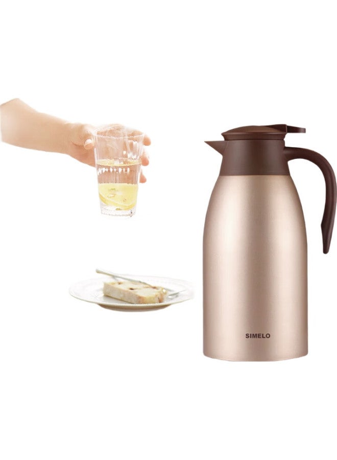 Simelo Insulated Thermos, Household Stainless Steel Large Capacity Hot Water Bottle With Soft Rubber Pad, Boiling Water Bottle, Aijia 2L (Champagne) - Image 1