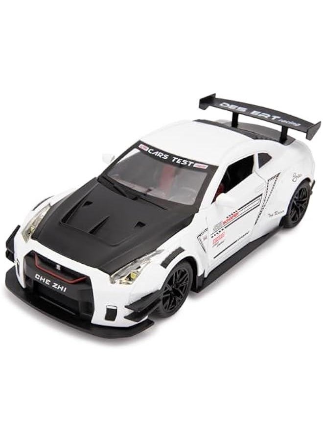 Generic - 1/24 Scale Compatible for Nissan GTR Model Car Toy, Zinc Alloy Pull Back Toy car with Sound and Light for Kids Boy Girl Gift (White) - Image 1