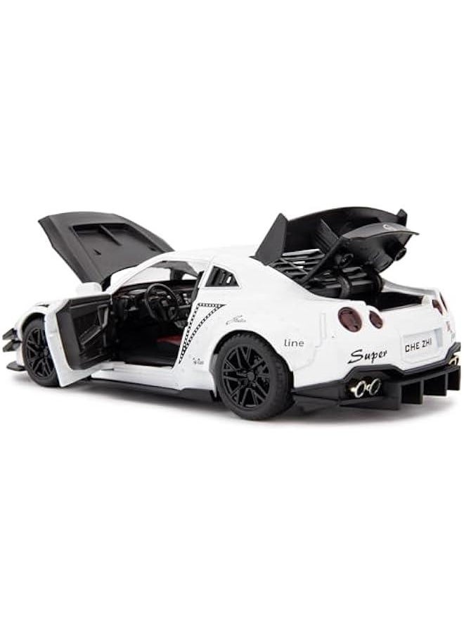 Generic - 1/24 Scale Compatible for Nissan GTR Model Car Toy, Zinc Alloy Pull Back Toy car with Sound and Light for Kids Boy Girl Gift (White) - Image 1