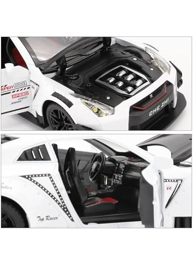 Generic - 1/24 Scale Compatible for Nissan GTR Model Car Toy, Zinc Alloy Pull Back Toy car with Sound and Light for Kids Boy Girl Gift (White) - Image 1
