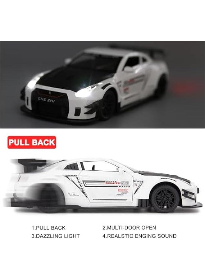 Generic - 1/24 Scale Compatible for Nissan GTR Model Car Toy, Zinc Alloy Pull Back Toy car with Sound and Light for Kids Boy Girl Gift (White) - Image 1