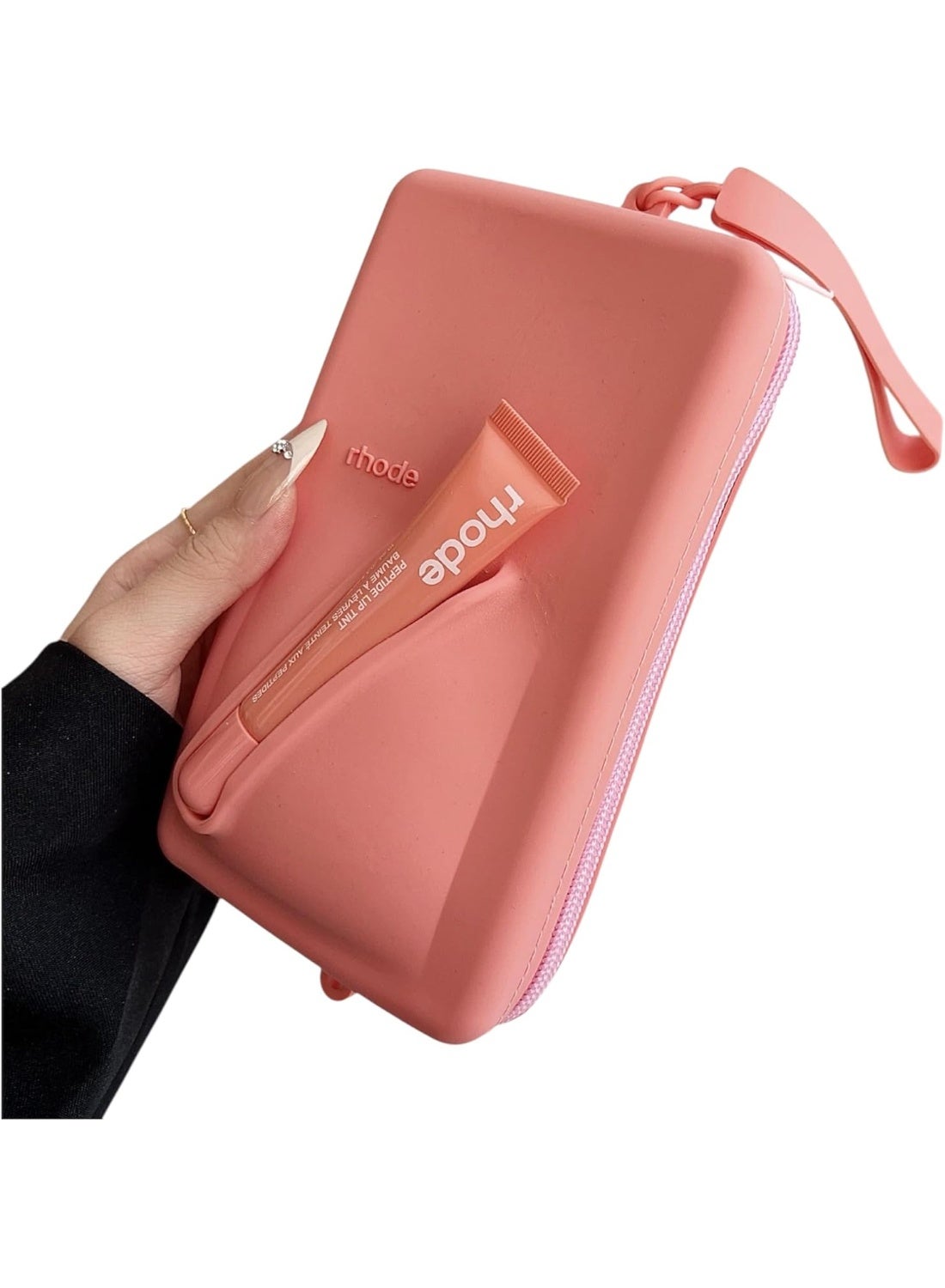 Rhode Pouch Bag with Adjustable Strap & Lip Gloss – Stylish Mini Cosmetic Bag for Makeup, Travel, and Daily Essentials (Orange1)