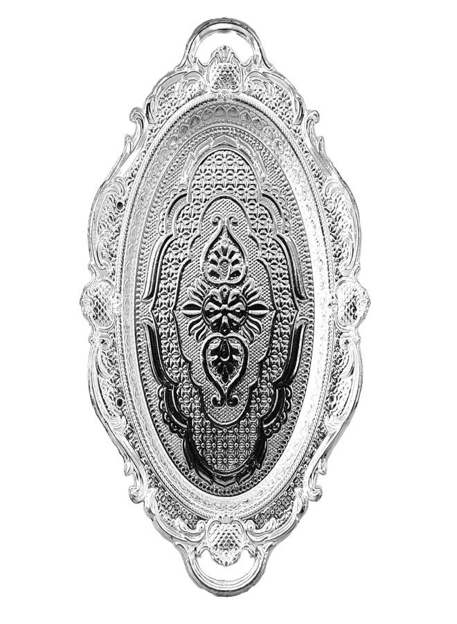 SAI PRASEEDA Decorative Non Metallic Silver Finish Serving Trays/Thalis (24.5 x 16.5 x 2 cm-Pack of 6 |Traditional Seer Plates for Return Gifts, Pooja, Festivals, Weddings & Home Décor SMLSLVRT-2 - Image 3
