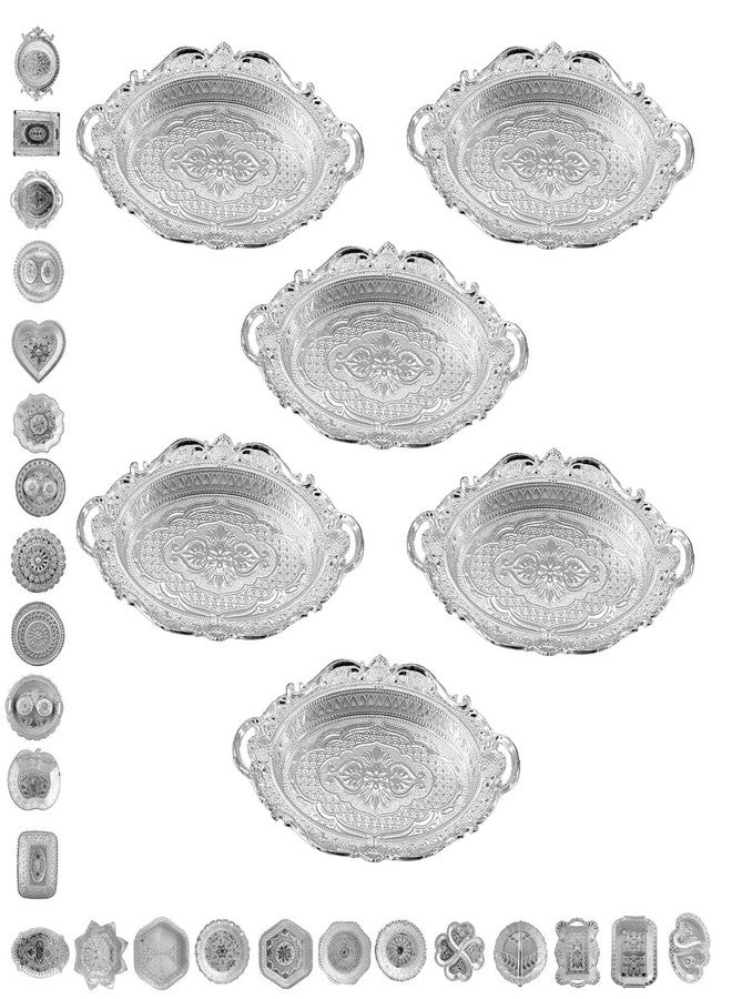 SAI PRASEEDA Decorative Non Metallic Silver Finish Serving Trays/Thalis (24.5 x 16.5 x 2 cm-Pack of 6 |Traditional Seer Plates for Return Gifts, Pooja, Festivals, Weddings & Home Décor SMLSLVRT-2 - Image 1