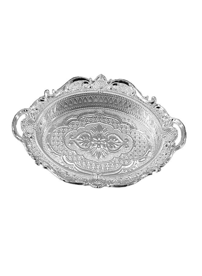 SAI PRASEEDA Decorative Non Metallic Silver Finish Serving Trays/Thalis (24.5 x 16.5 x 2 cm-Pack of 6 |Traditional Seer Plates for Return Gifts, Pooja, Festivals, Weddings & Home Décor SMLSLVRT-2 - Image 4