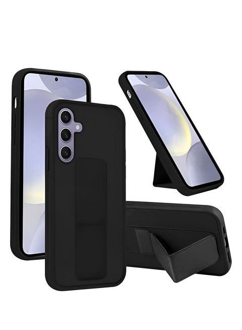 Samsung Galaxy S25 Case Cover | Premium Silicone for Soft-Touch Protection | Magnetic Car Mount Compatible | Built-in Kickstand for Hands-Free Viewing | Vertical & Horizontal Hand Strap for Secure Grip | Shockproof & Scratch-Resistant | Slim & Lightweight Protective Cover for Samsung Galaxy S25 (6.2-inch) – Black