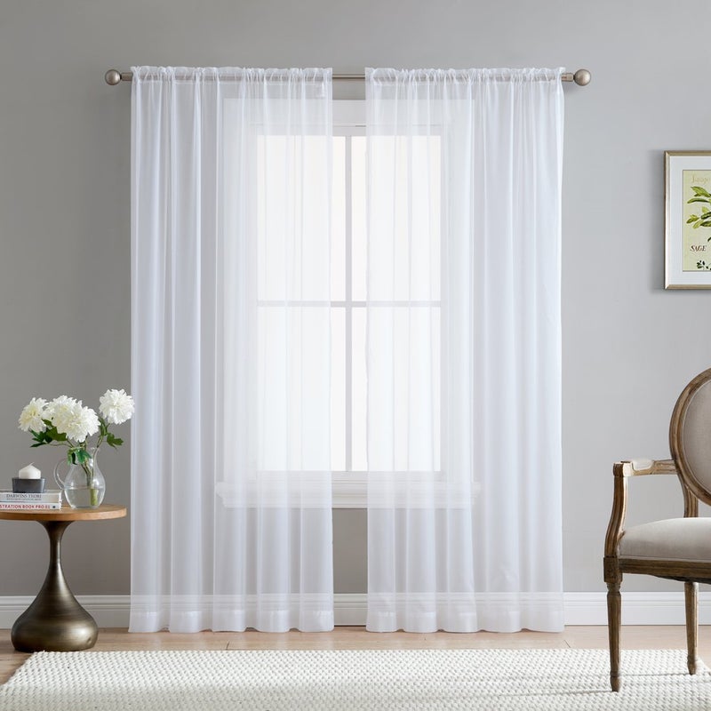 HLCME White Sheer Curtains 84 Inches Long 2 Panels  Voile Window Treatment Rod Pocket Curtain Panels for Kitchen Bedroom and Living Room 54 x 84 inches Long Set of 2