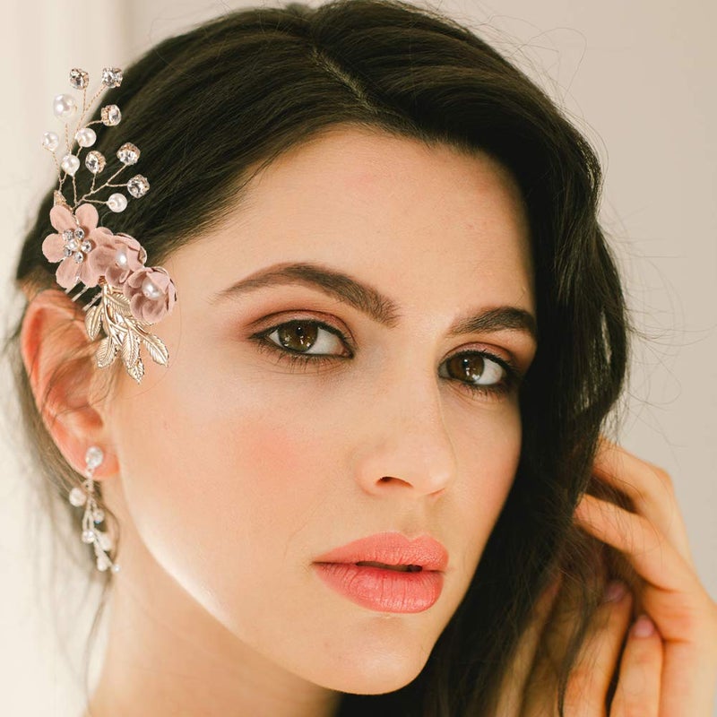 BOWINR 4 Pcs Wedding Hair Comb Pearl Crystal Bride Rose Gold Hair Accessories Hair Side Comb Clips Flower Rhinestone Head Pieces for Bridesmaid Women and Girls - Image 5