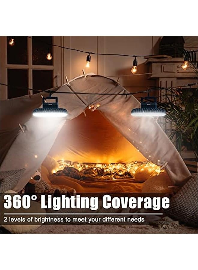 مروحة تخييم محمولة مع مصباح LED، مروحة خيمة قابلة لإعادة الشحن عبر USB، مقاومة للماء، مع خطاف معلّق، مجموعة بقاء للاستخدام الداخلي والخارجي، للتنزه، السيارة، المكتب، ومناسبة للطوارئ وانقطاع التيار الكهربائي  - Image 3