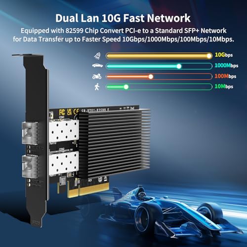 GigaPlus 10Gb Ethernet Card with 82599ES X520DA2 Controller GiGaPlus 10GB PCIE Network Card Adapter Dual LAN SFP Ports Supports WindowsWindows ServerVMware Functions for 10Gbe Networking NAS - Image 3