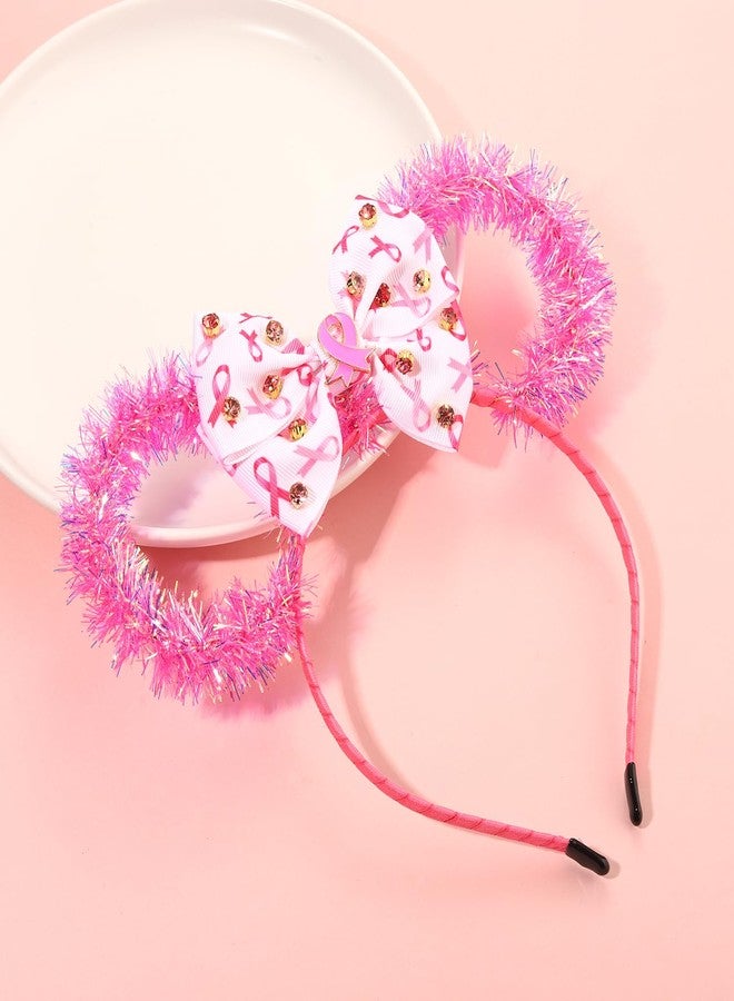 PHALIN Breast Cancer Awareness Headband for Women Bow Knot Pink Ribbon Headband Mouse Ears Headbands Breast Cancer Awareness Accessories Outfits Survivor Gifts (Pattern A) - Image 3